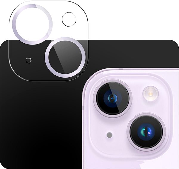 Kamera védő fólia Tempered Glass Protector az iPhone 14 / 14 Plus készülékhez, 3D Glass, lila ...