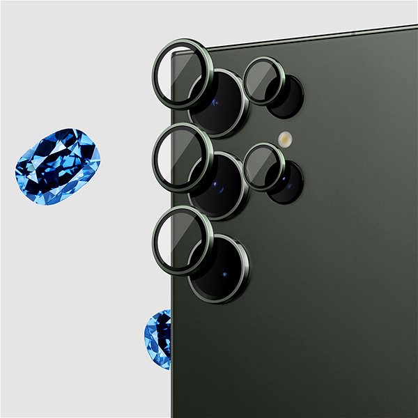 Kamera védő fólia Tempered Glass Protector a Samsung Galaxy S23 Ultra kamerájához, zafír, zöld, 0,5 karátos ...