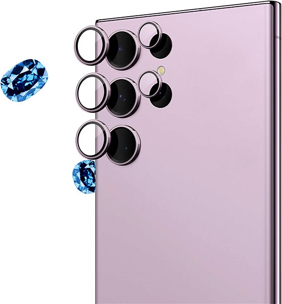Kamera védő fólia Tempered Glass Protector a Samsung Galaxy S23 Ultra kamerájához, zafír, lila, 0,5 karátos ...