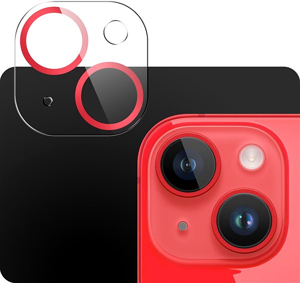 Kamera védő fólia Tempered Glass Protector az iPhone 14 / 14 Plus készülékhez, 3D Glass, piros ...