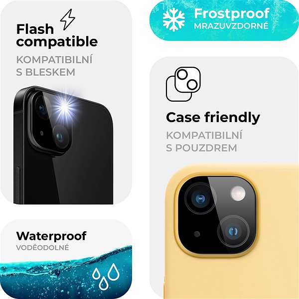 Kamera védő fólia Tempered Glass Protector iPhone 15 Plus kamera védő fólia - fekete, tok és vaku kompatibilis ...