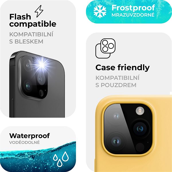 Ochranné sklo na objektív Tempered Glass Protector pre iPhone 15 Pro (kompatibilné s puzdrom a bleskom), čierne ...