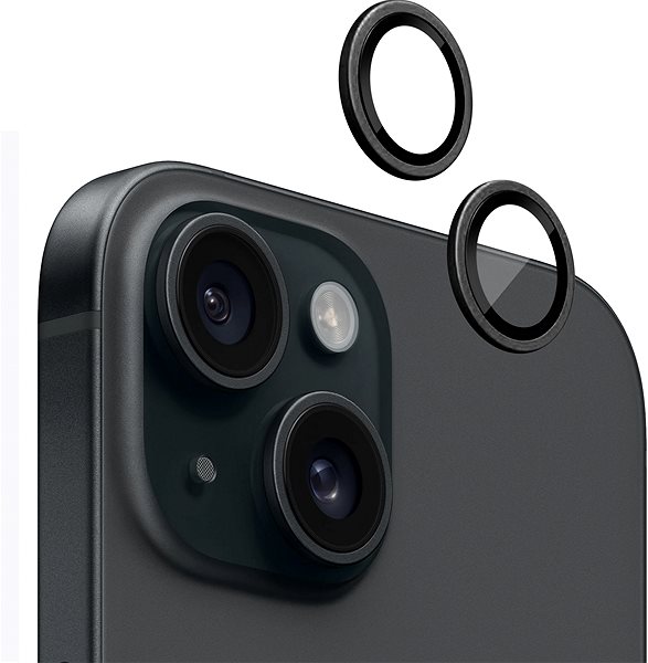 Kamera védő fólia Tempered Glass Protector zafír iPhone 14 / 14 Plus / 15 / 15 Plus készülékhez, fekete, 0,5 karát ...