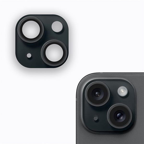 Kamera védő fólia Tempered Glass Protector iPhone 15 / 15 Plus kamera védő fólia - fekete, tok és vaku kompatibilis ...