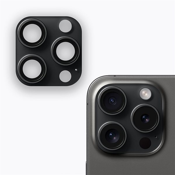 Kamera védő fólia Tempered Glass Protector iPhone 15 Pro / 15 Pro Max kamera védő fólia - fekete, tok és vaku kompatibilis ...