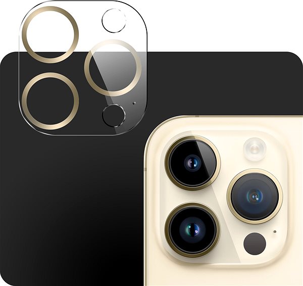 Kamera védő fólia Tempered Glass Protector az iPhone 14 Pro / 14 Pro Max készülékhez, 3D Glass, arany ...
