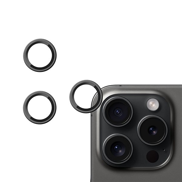 Ochranné sklo na objektív Tempered Glass Protector zafírové na iPhone 15 Pro Max, čierna ...