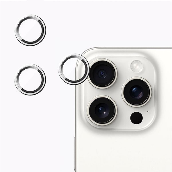 Kamera védő fólia Tempered Glass Protector iPhone 15 Pro Max kamera védő fólia - ezüstszínű, zafír ...