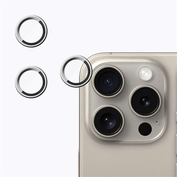 Ochranné sklo na objektív Tempered Glass Protector zafírové na iPhone 15 Pro Max, sivá ...