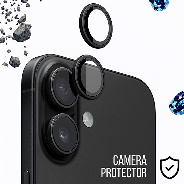 Objektiv-Schutzglas Tempered Glass Protector Saphir - iPhone 16 / 16 Plus, 0,5 Karat + Zertifikat, schwarz ...