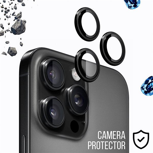 Objektiv-Schutzglas Tempered Glass Protector Saphir - iPhone 16 Pro / 16 Pro Max, 0,5 Karat + Zertifikat, schwarz ...