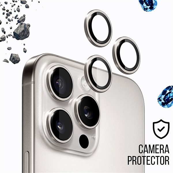 Objektiv-Schutzglas Tempered Glass Protector Saphir - iPhone 16 Pro / 16 Pro Max, 0,5 Karat + Zertifikat, grau ...