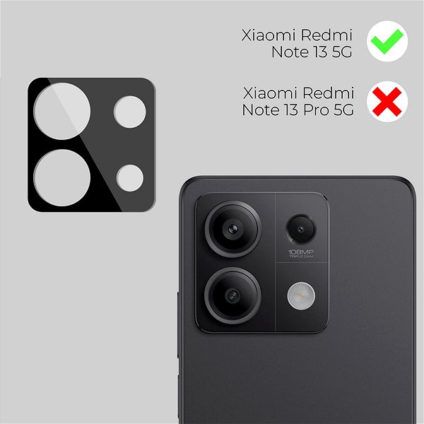 Objektiv-Schutzglas Tempered Glass Protector für das Xiaomi Redmi Note 13 5G, kompatibel mit der Hülle ...