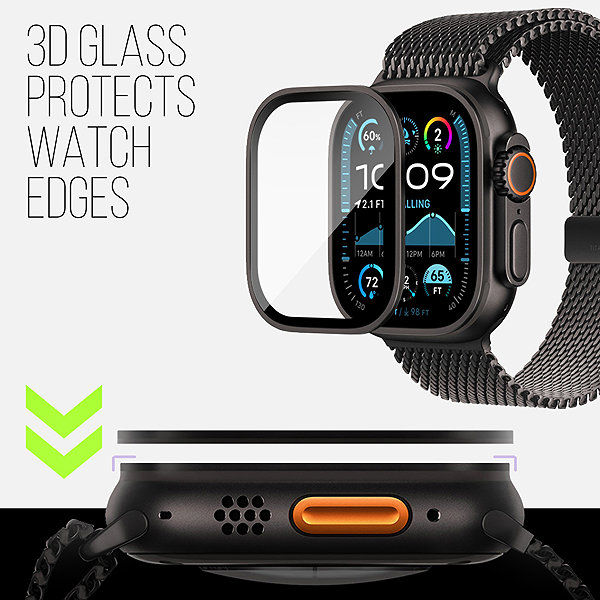 Glass Screen Protector Tempered Glass Protector for Apple Watch Ultra 4 / 3 / 2 / 1, water resistant ...