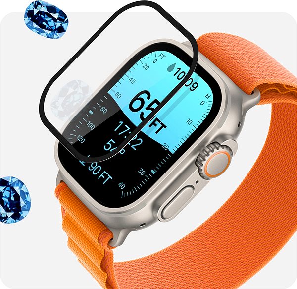 Üvegfólia Tempered Glass Protector Apple Watch Ultra 2 / 1 üvegfólia - zafír, 13 karátos + felhelyezőkeret ...