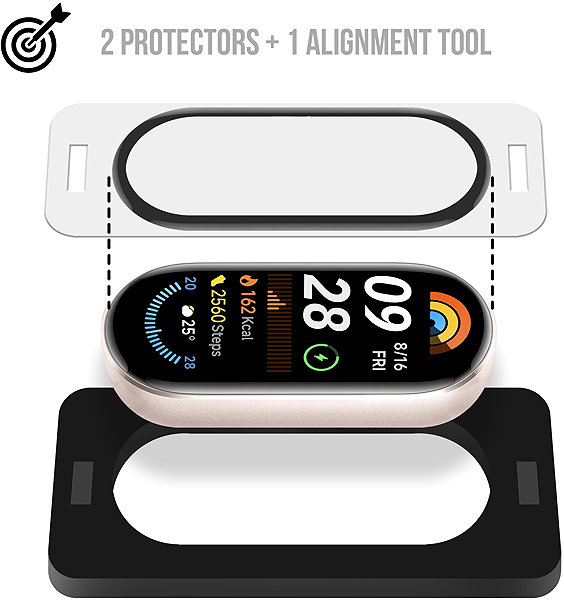 Glass Screen Protector Tempered Glass Protector for Xiaomi Smart Band 9, waterproof + applicator (2pcs in pack) ...