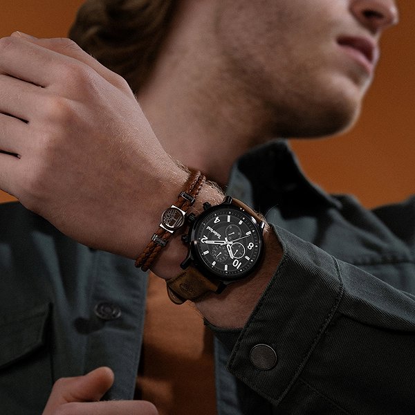Timberland Double Men's Brown Leather Bracelet TDAGB0001902.