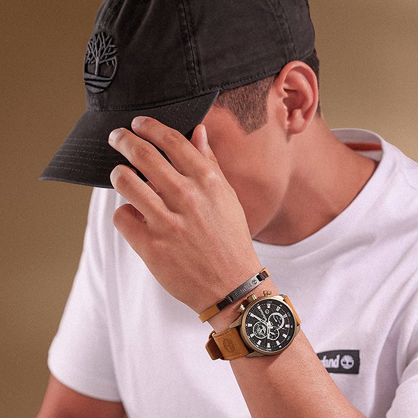 Timberland Men's Light Brown Leather Bracelet TDAGB0002202 .