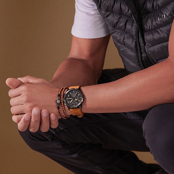Timberland Men's Brown Double Leather Bracelet.