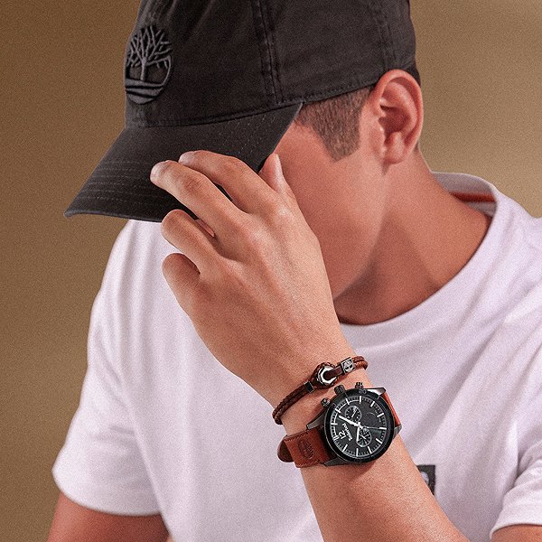 Timberland Men's Leather Bracelet Brown/Silver.