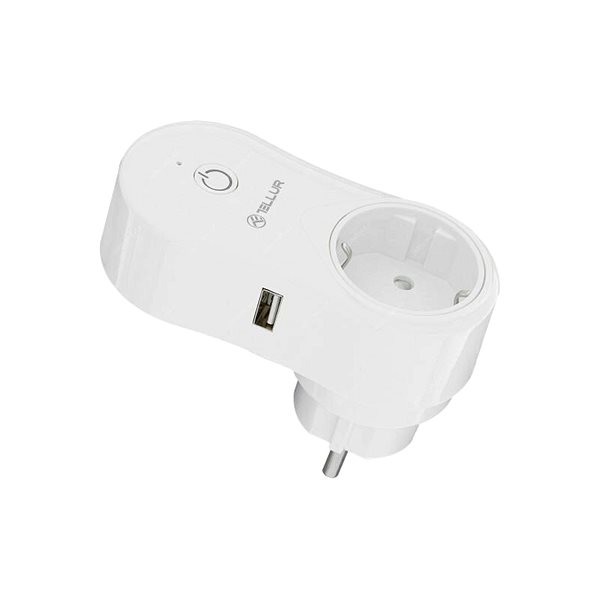 Okos konnektor Tellur WiFi Smart AC Plug, aljzat, 1 x USB 1A, 2400W, 10A, fehér Oldalnézet