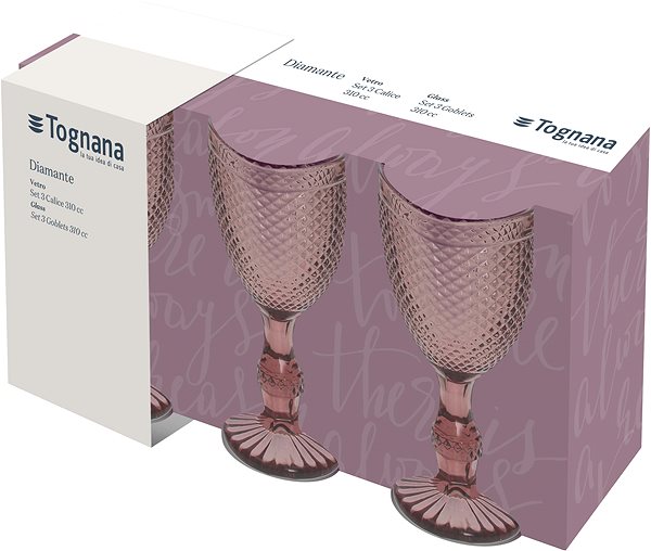 Pohár Tognana Súprava pohárov na stopke 3 ks 280 ml ružové CICLAMINO DIAMANTE ...