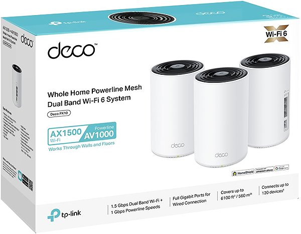 WiFi System TP-Link Deco PX10 Wi-Fi 6 AX1500 + Powerline AV1000 (3-pack) ...