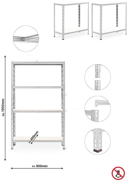 Shelving Unit Trestles Shelf rack 1800 × 900 × 400 mm, 4 shelves, white ...