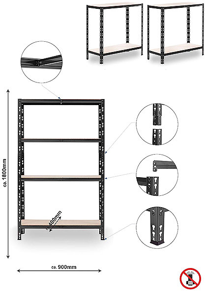 Shelving Unit Trestles Shelf rack 1800 × 900 × 400 mm, 4 shelves, black ...