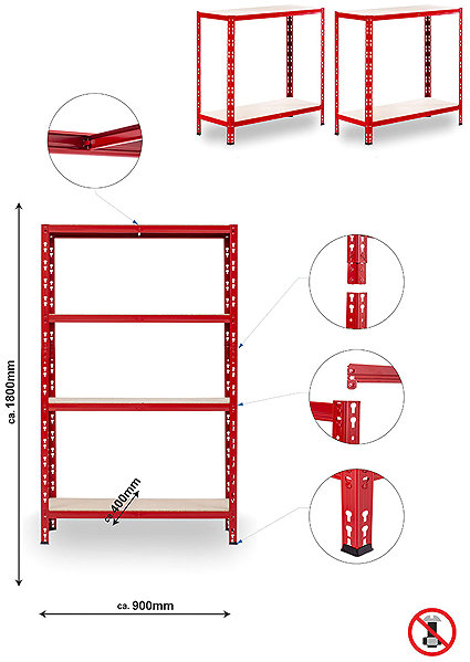Shelving Unit Trestles Shelf rack 1800 × 900 × 400 mm, 4 shelves, red ...