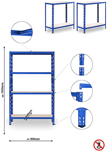 Shelving Unit Trestles Shelf rack 1800 × 900 × 400 mm, 4 shelves, blue ...