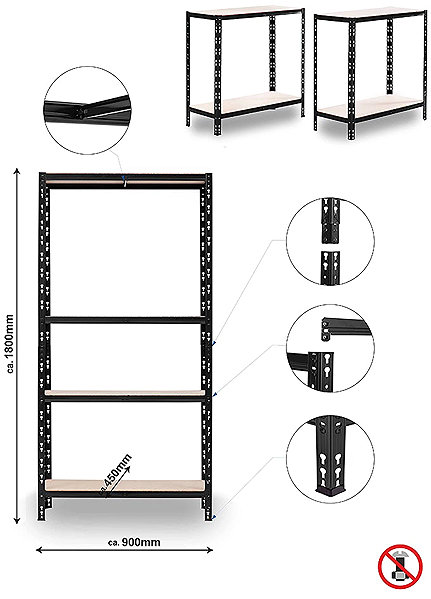 Shelving Unit Trestles Shelf rack 1800 × 900 × 450 mm, 4 shelves, black ...