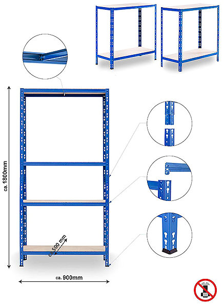 Shelving Unit Trestles Shelf rack 1800 × 900 × 500 mm, 4 shelves, blue ...