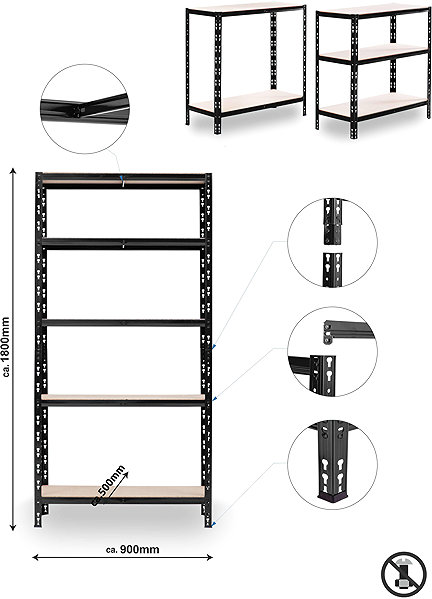Shelving Unit Trestles Shelf rack 1800 × 900 × 500 mm, black ...