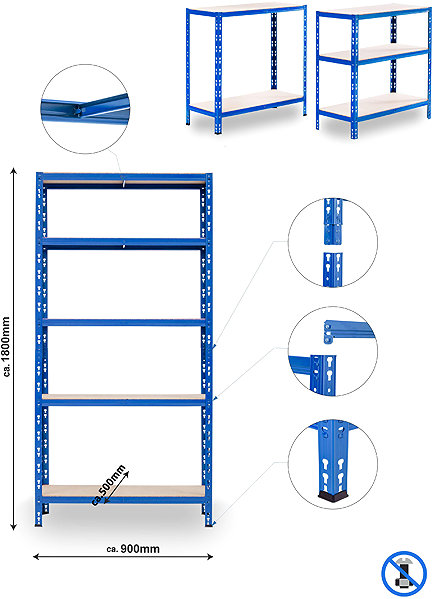 Shelving Unit Trestles Shelf rack 1800 × 900 × 500 mm, blue ...
