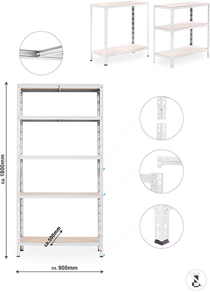 Shelving Unit Trestles Shelf rack 1800 × 900 × 500mm, white ...