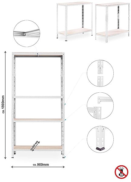 Shelving Unit Trestles Shelf rack 1800 × 900 × 600 mm, 4 shelves, white ...