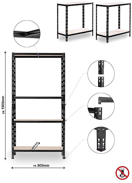 Shelving Unit Trestles Shelf rack 1800 × 900 × 600 mm, 4 shelves, black ...