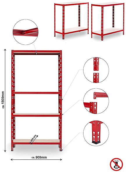 Shelving Unit Trestles Shelf rack 1800 × 900 × 600 mm, 4 shelves, red ...