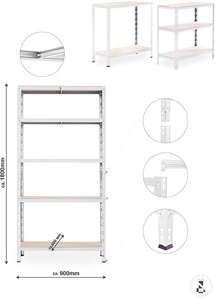 Shelving Unit Trestles Shelf rack 1800 × 900 × 600 mm, white ...