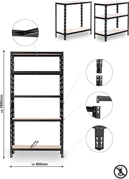 Shelving Unit Trestles Shelf rack 1800 × 900 × 600 mm, black ...