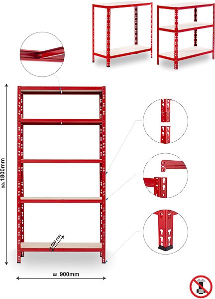 Shelving Unit Trestles Shelf rack 1800 × 900 × 600 mm, red ...