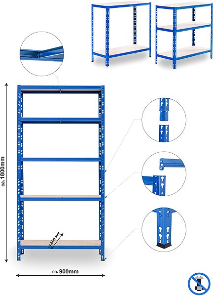 Shelving Unit Trestles Shelf rack 1800 × 900 × 600 mm, blue ...
