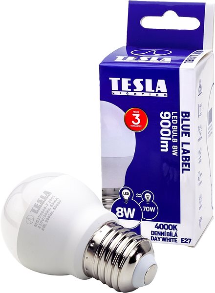 LED izzó TESLA LED izzó miniglobe BULB E27, 8W, nappali fehér Csomag tartalma