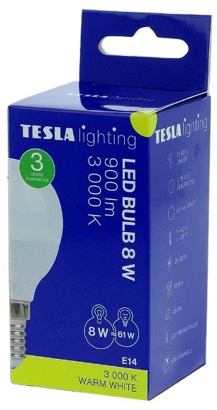 LED žiarovka TESLA LED žiarovka miniglobe BULB E14, 8 W, teplá biela ...