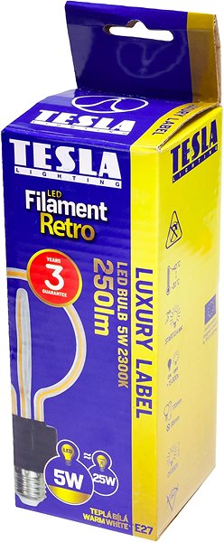 LED Bulb Tesla Design BULB Filament E27, 5W, 230V, 250lm, 2300K, 360° Lotus Packaging/box