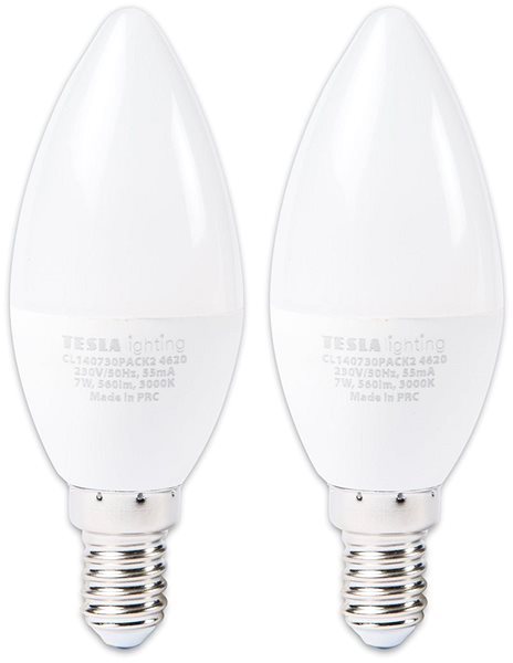 LED Bulb TESLA LED 7W E14 3000K, 2pcs Screen