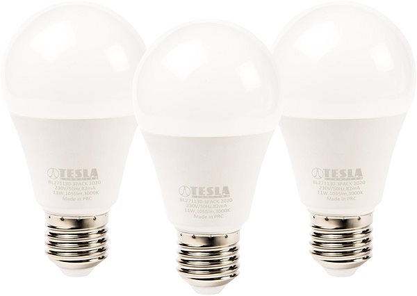 LED Bulb TESLA LED BULB E27, 11W, 3000K Warm White, 3-Pack Screen