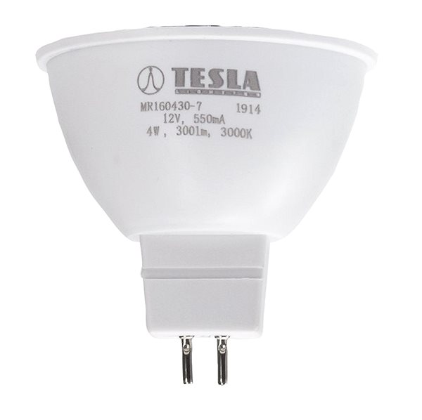 LED izzó Tesla - LED izzó GU5,3 MR16, 4W, 12V, 300lm, 25 000h, 3000K meleg fehér, 100° ...