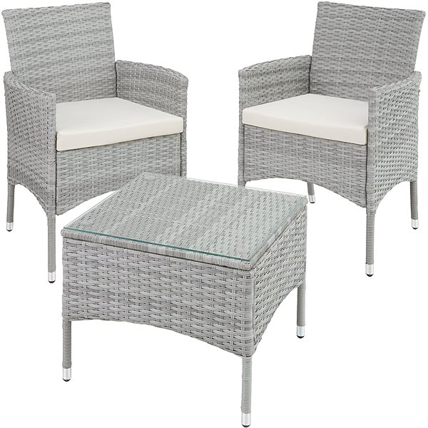 Garden furniture TecTake Luzern 2+1, rattan, light grey .